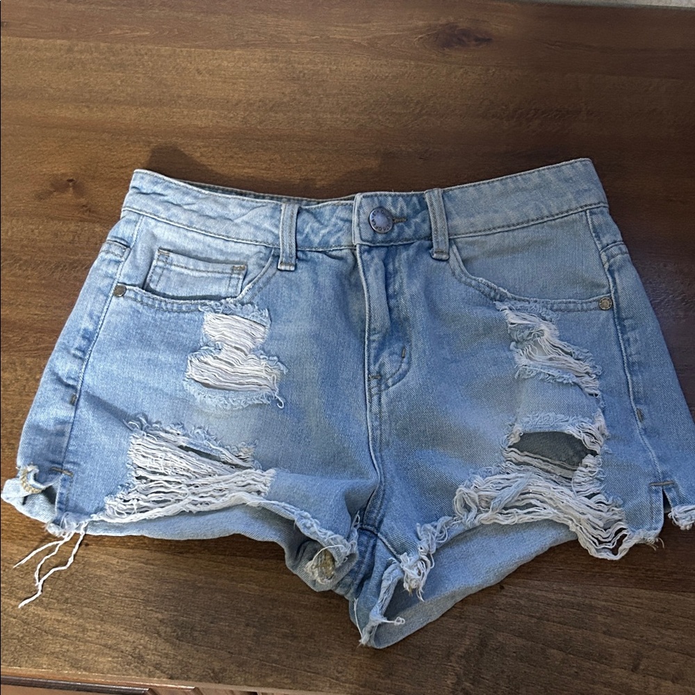 Casual Light Blue Distressed Jean Shorts